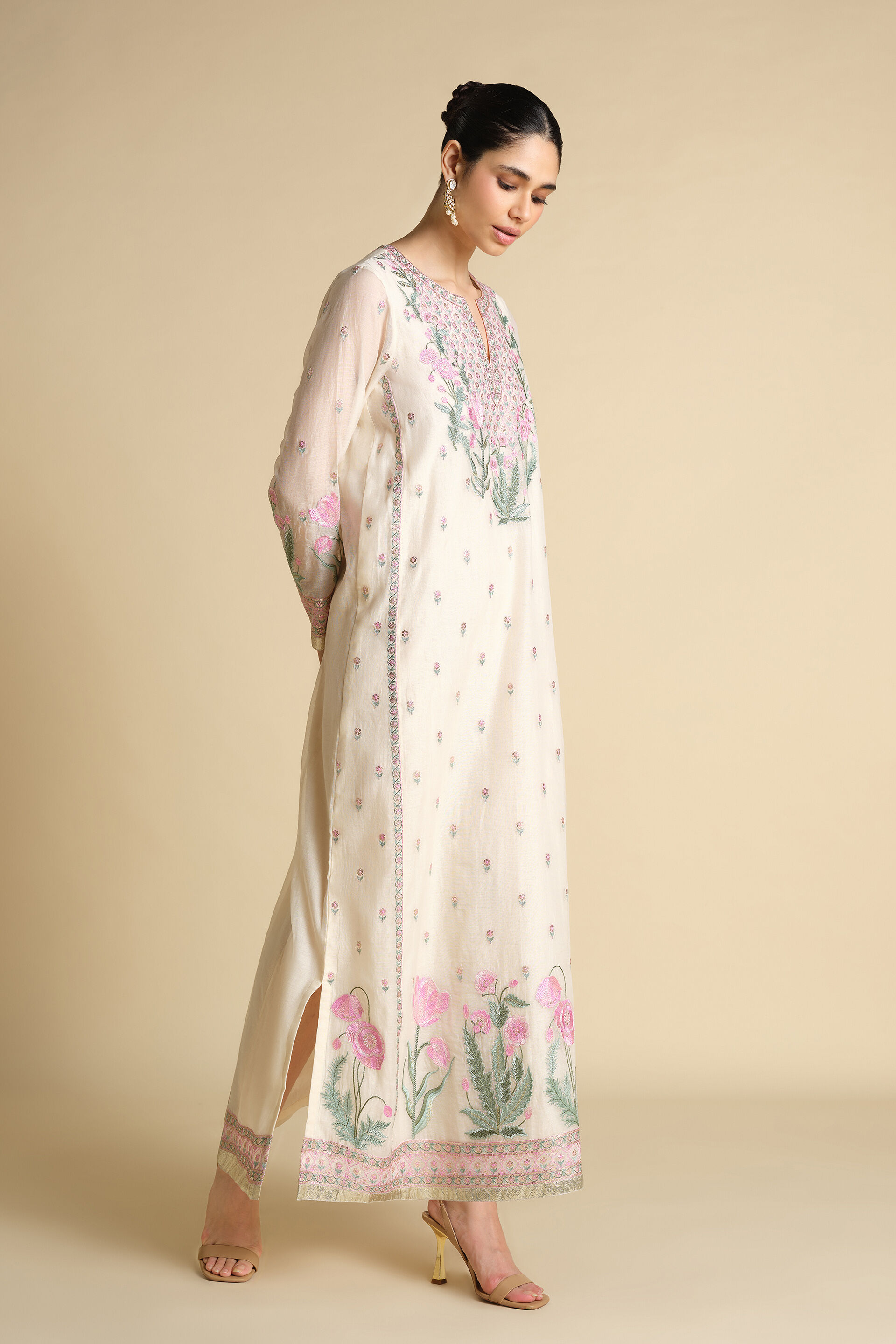 Libna Embroidered Mul Kaftan - White, Multi, image 3